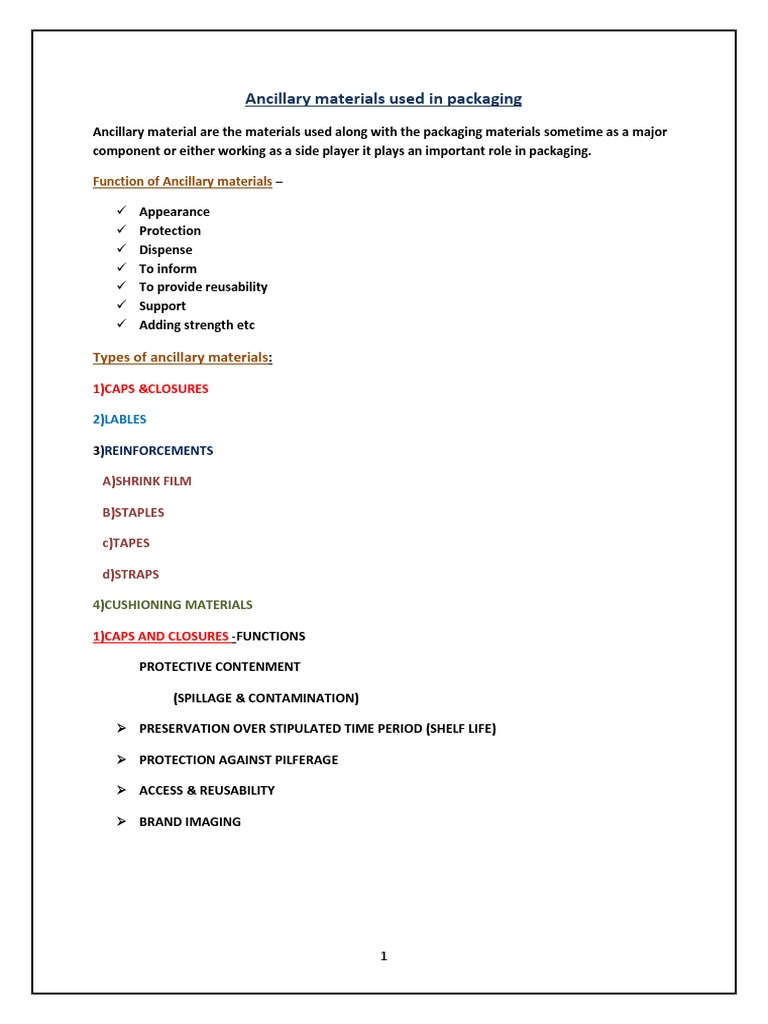 Ancillary Materials Used in Packaging | PDF | Adhesive | Plastic