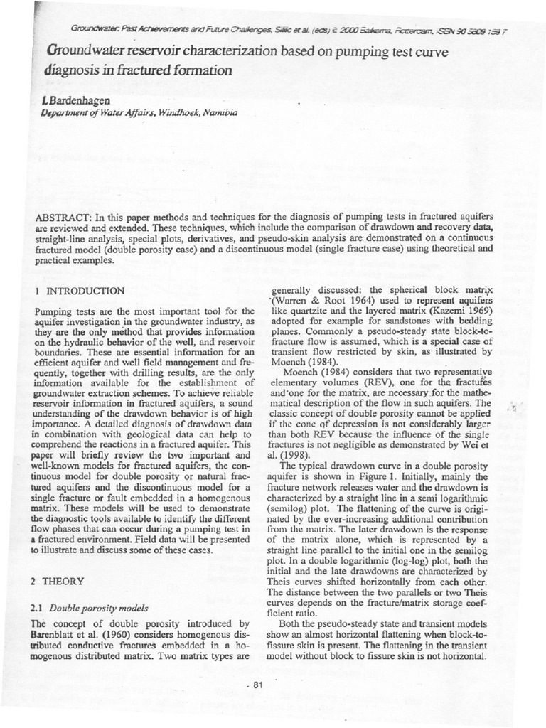 Pumping Test Analysis in Fractured Aquifers | PDF | Aquifer | Groundwater
