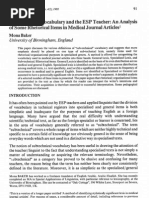 BAKER, M. (1988) - Sub-Technical Vocabulary and The ESP Teacher - An Analysis of Some Rhetorical Items in Medical Journal Articles