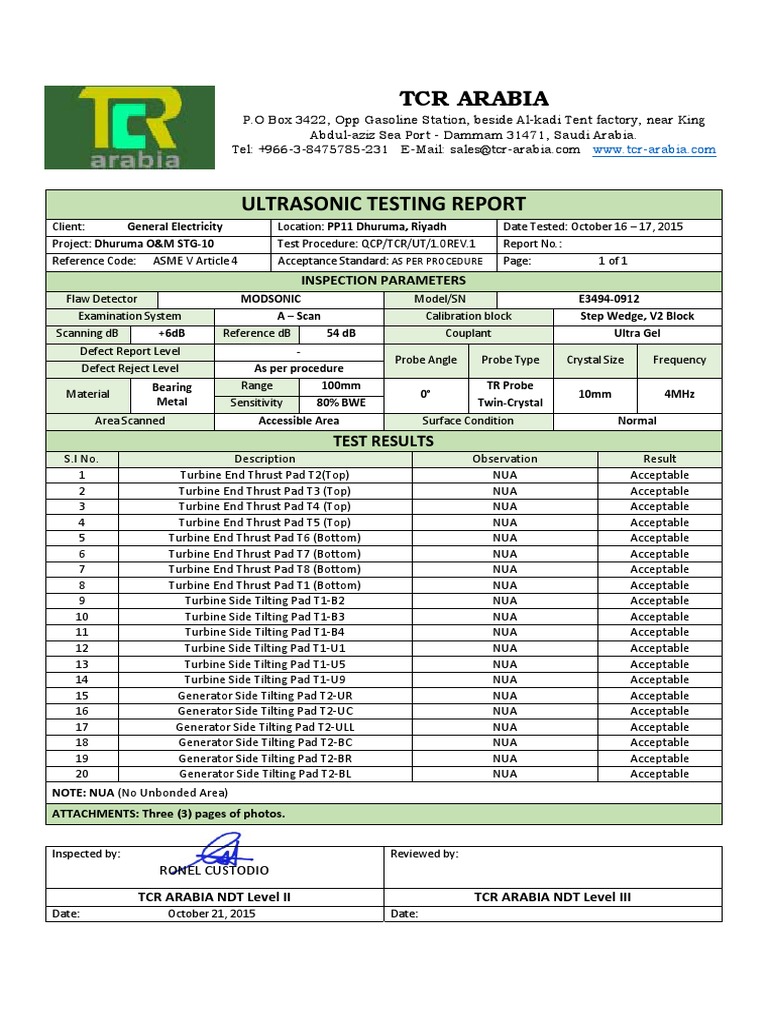 Ultrasonic testing reports pdf
