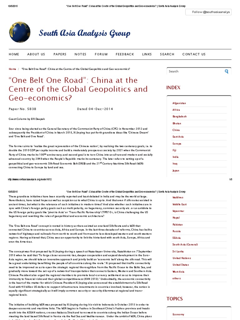 One Belt One Road China At The Centre Of The Global Geopolitics And
