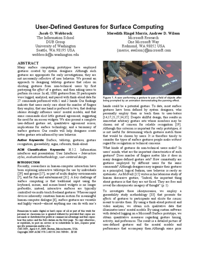 User-Defined Gestures For Surface Computing | PDF | Gesture | Communication