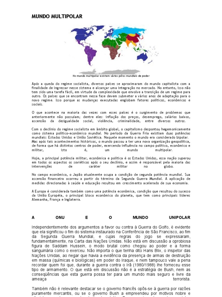 Características do Mundo Multipolar | PDF | Antártica | União Soviética