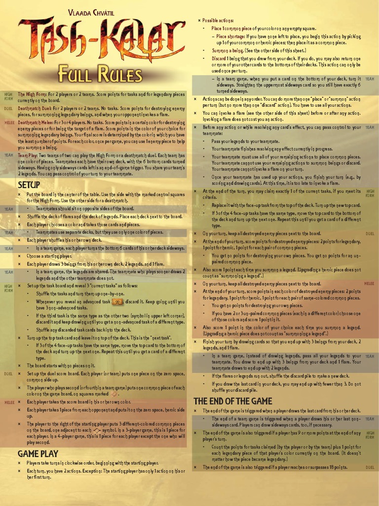 Tash Kalar Full Rules En Pdf Ephemera Gaming Devices