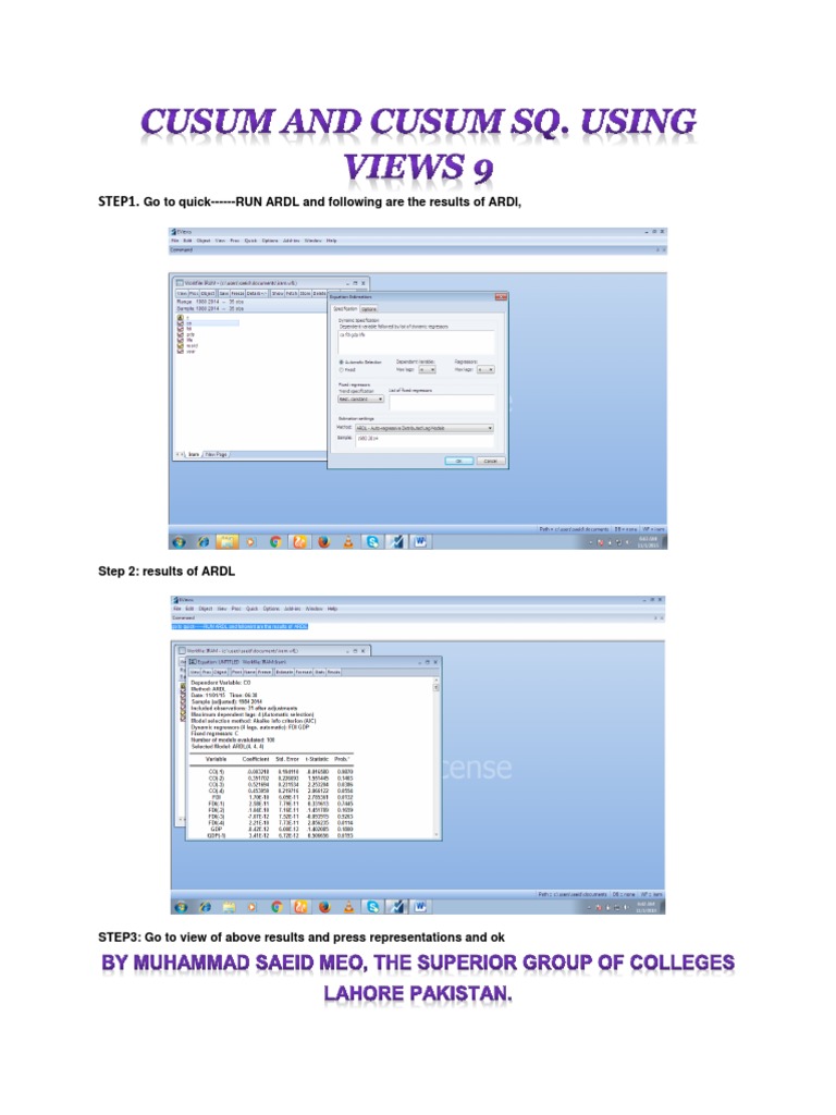 CUSUM Test Procedure in EViews 9 | PDF | Technology & Engineering