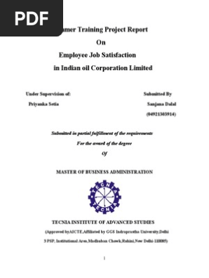 Final Project On Iocl Pdf Job Satisfaction Contentment