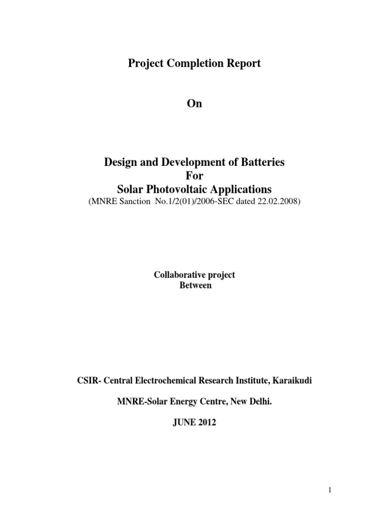 Report Batteries Solar Photovoltaic Applications | PDF | Photovoltaics ...