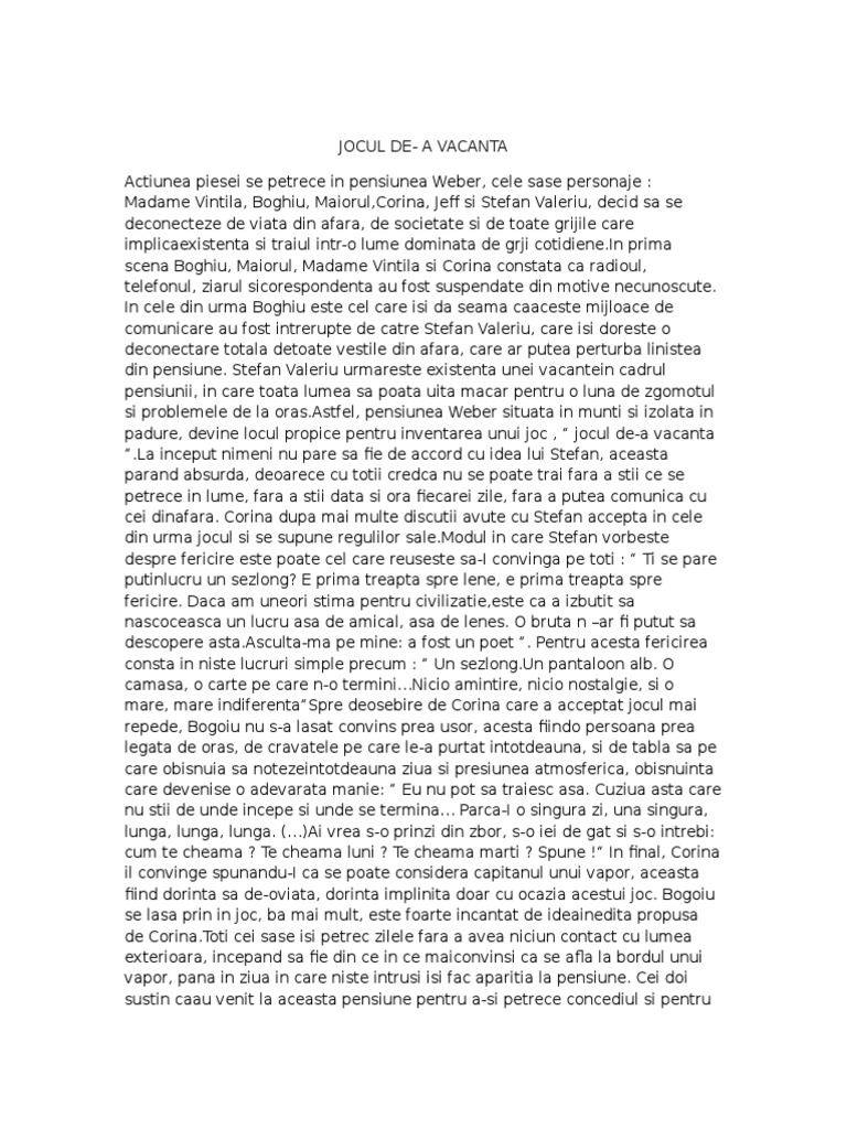 Rezumat Jocul De A Vacanta