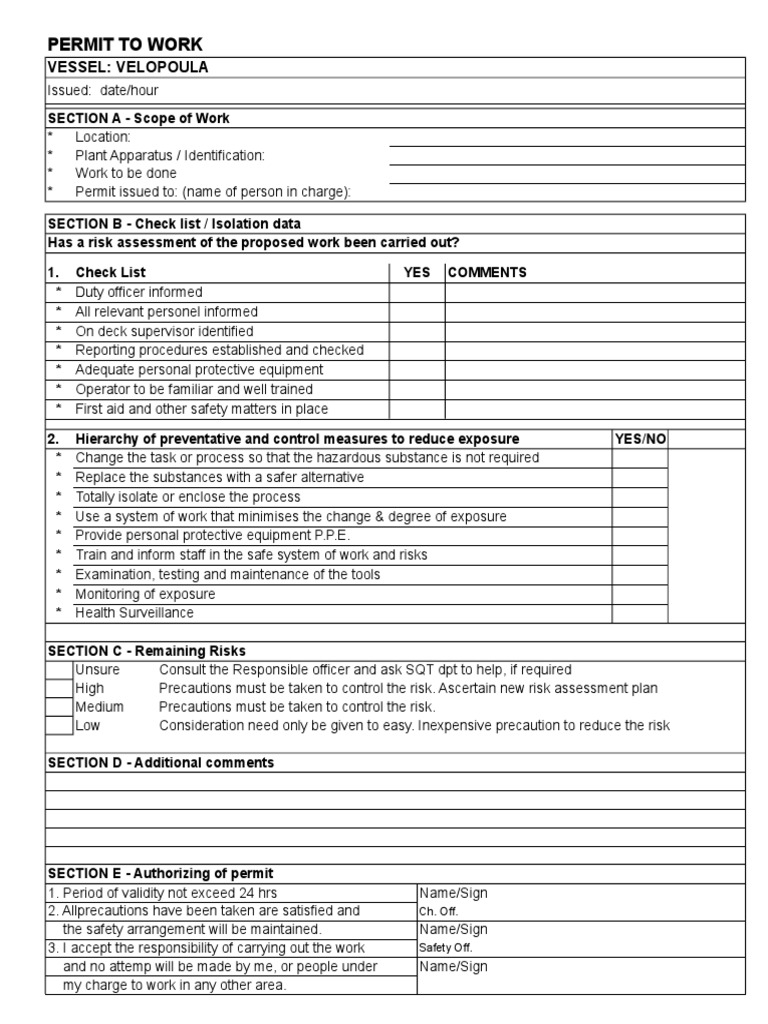 Work Permit Checklist for Vessels | PDF | Science & Mathematics ...