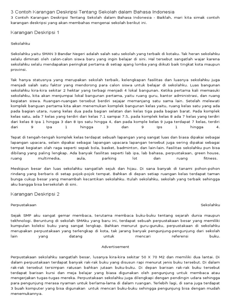 3 Contoh Karangan Deskripsi Tentang Sekolah Dalam Bahasa Indonesia Pdf