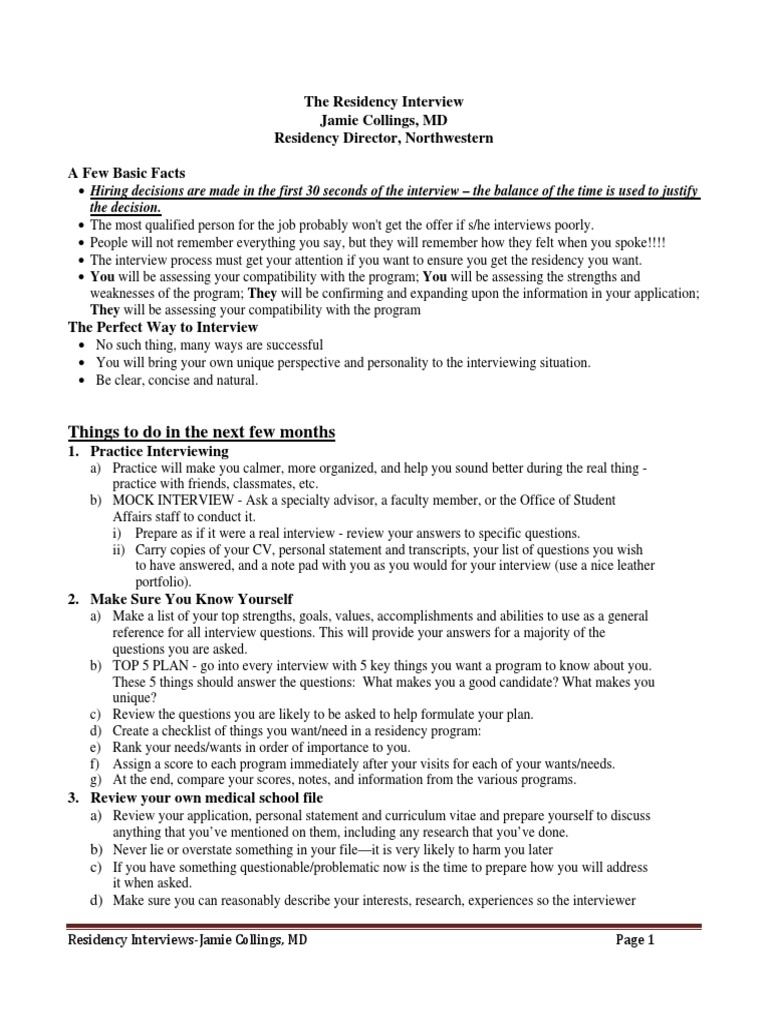 Residency Interview Tips by Jamie Collings | PDF | Residency (Medicine ...