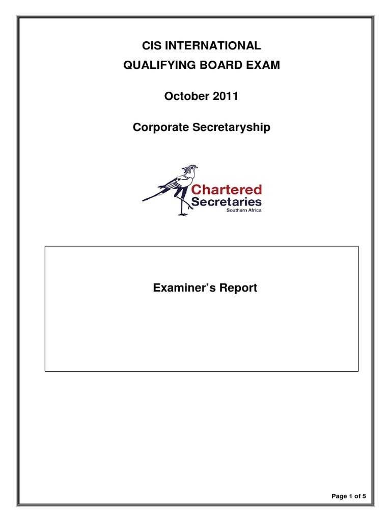 Corporate Secretaryship Examiners Report - Octoter 2011 | PDF ...