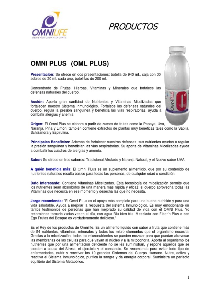 Manual de Productos OmniLife | PDF | Sacarosa | Vitamina C
