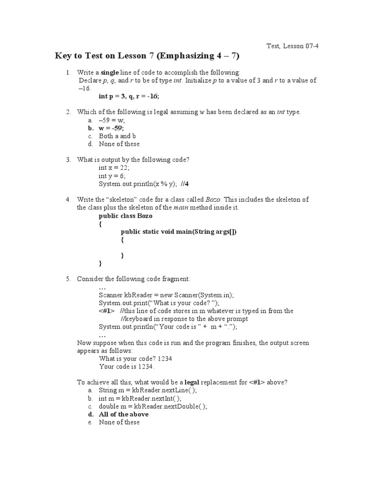 Test TL 7 Answer Key | PDF | Integer (Computer Science) | Computer ...