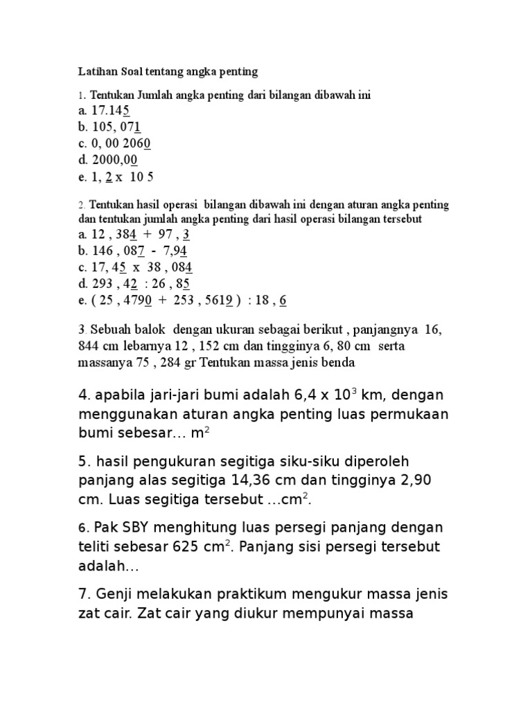 Latihan Soal Tentang Angka Penting