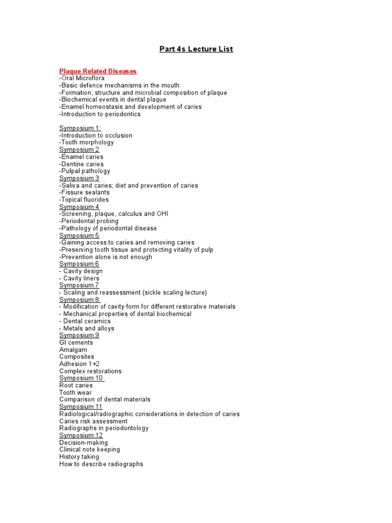 Part 4s Lecture List Plaque Related Diseases PDF Dentures Human