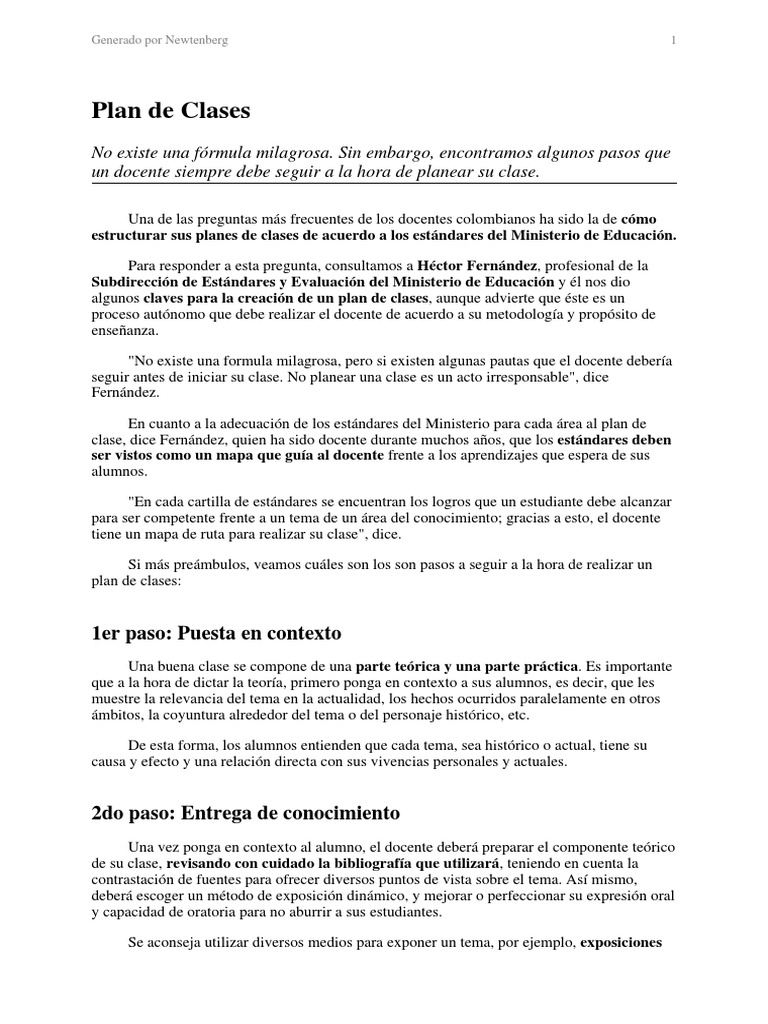 Pasos para un Plan de Clases Efectivo | PDF
