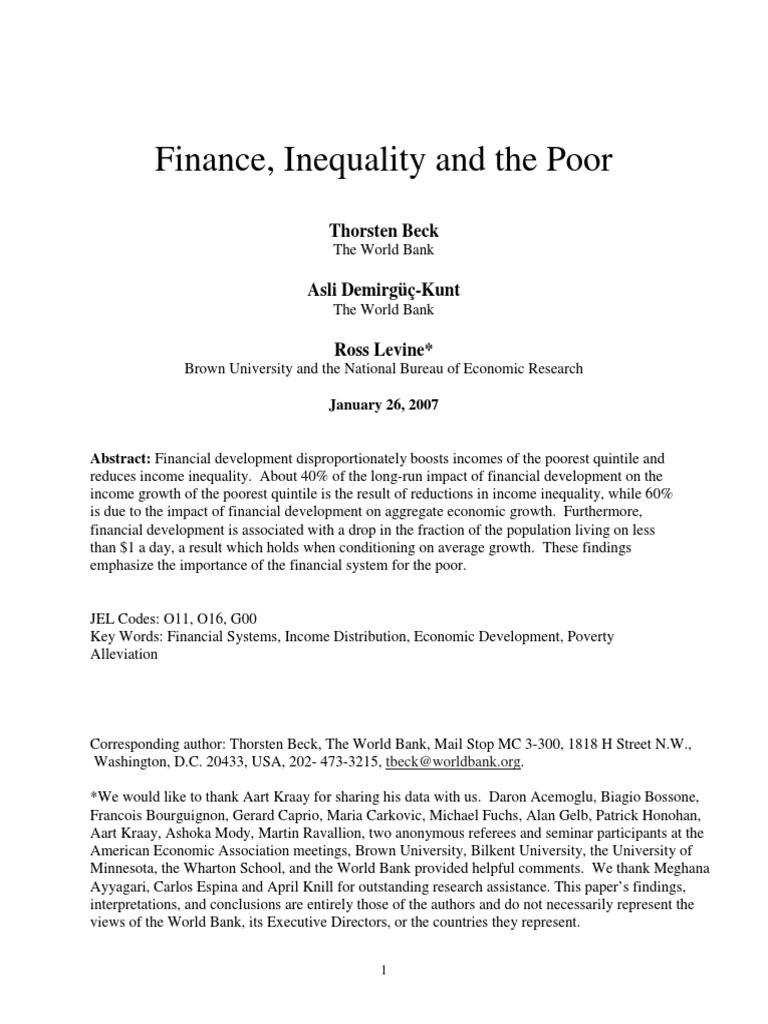 Finance Inequality and The Poor | PDF | Gini Coefficient | Economic Growth