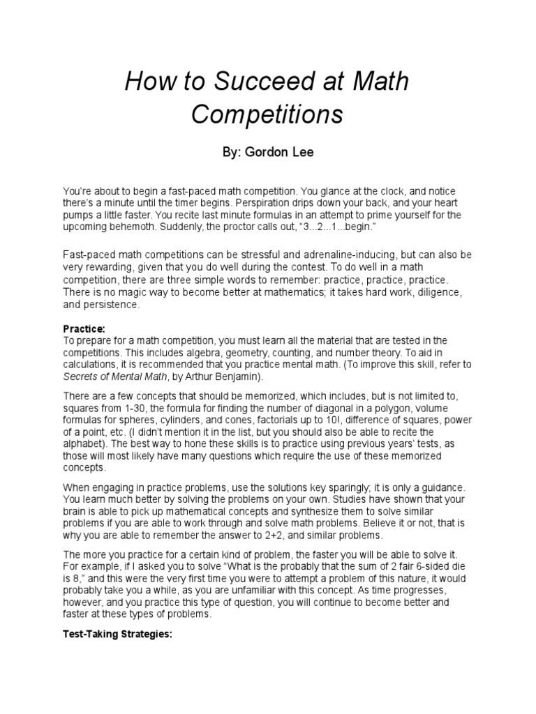 Succeeding in Math Competitions | PDF | Expected Value | Teaching ...