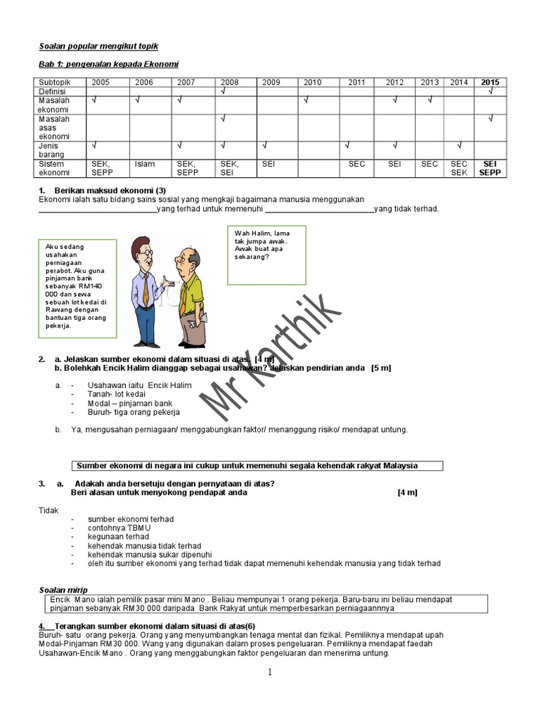 Soalan Ramalan dan Soalan Target Ekonomi Asas SPM 2015