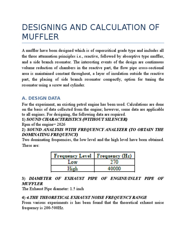 Designing and Calculation of Muffler PDF Nitrogen Nitrate