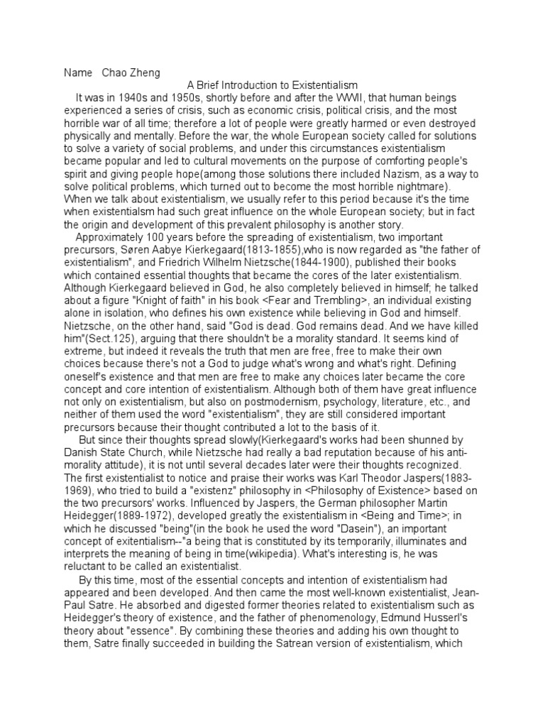 Existentialism summary sartre image