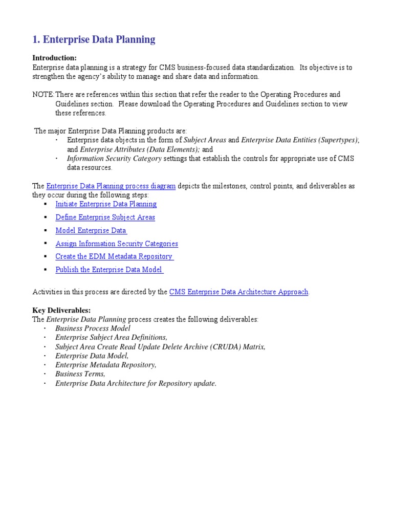 Enterprise Data Planning Overview | PDF | Data Model | Information Security