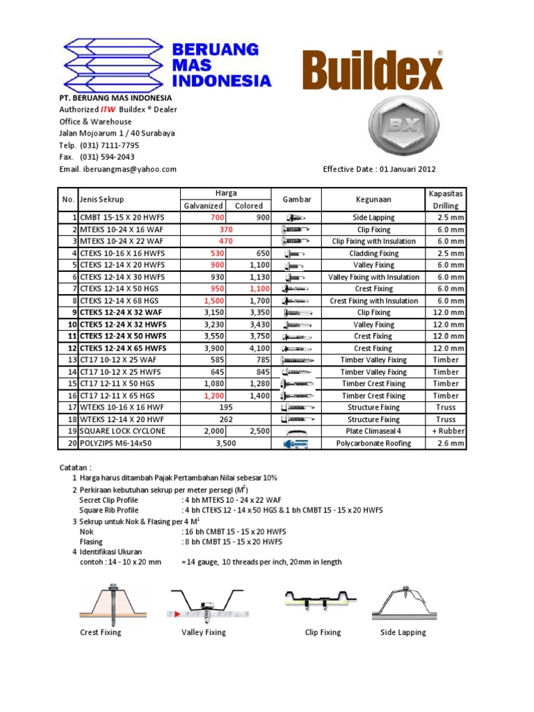Buildex Price List 01 Januari 2012 | PDF