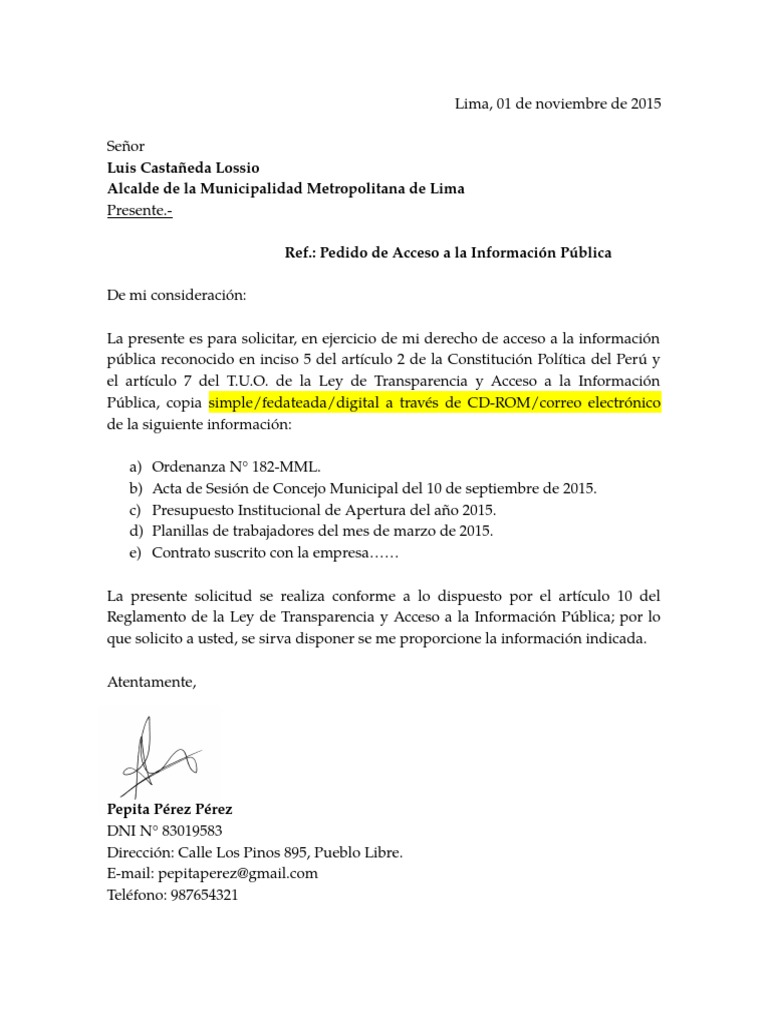 Modelo Solicitud de Acceso A La Informacion PDF