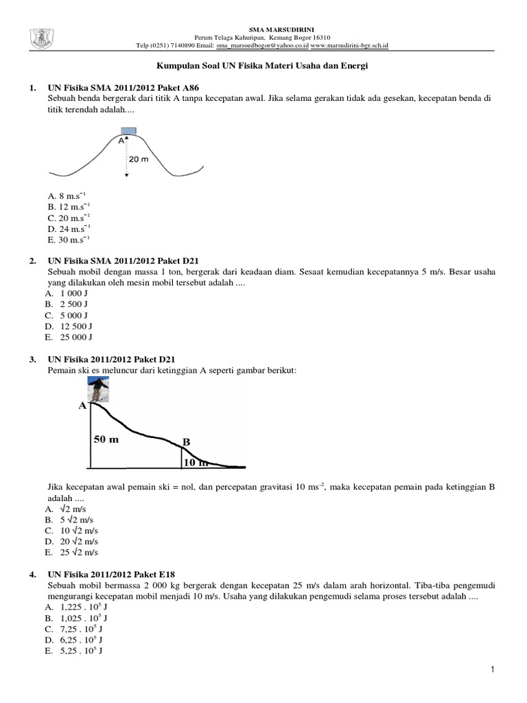Kumpulan Soal Un Materi Materi Usaha Dan Energi Pdf