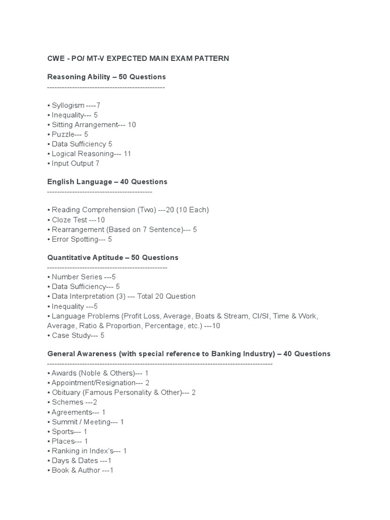 CWE PO/MT-V Exam Pattern Breakdown | PDF