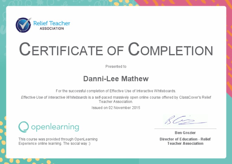 PD Certificate for Interactive Whiteboards | PDF