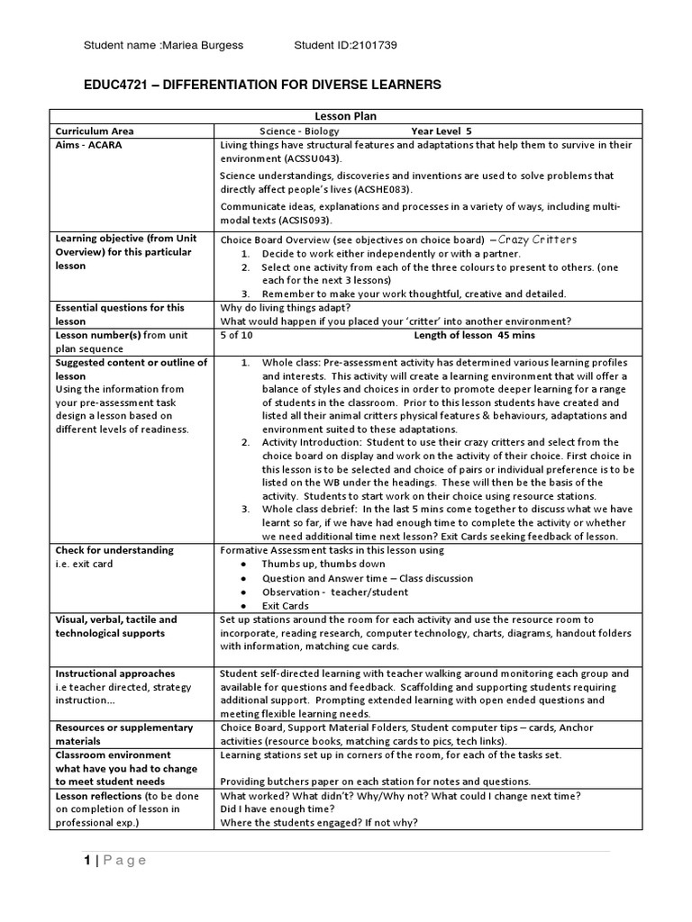Educ4720 Differentiation Assignment 2 | PDF | Education Theory ...