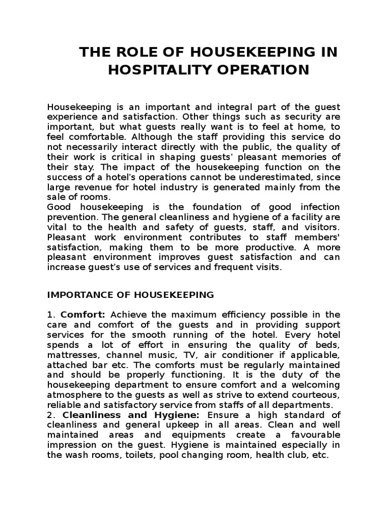 Housekeeping An Introduction Housekeeping Hygiene