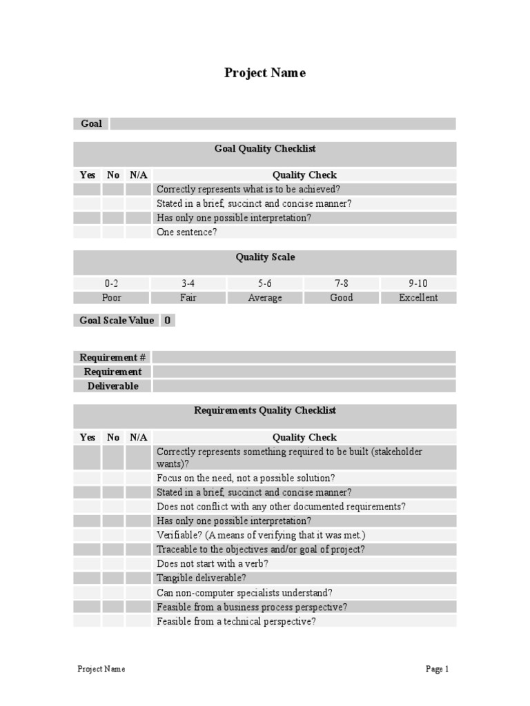 Project Goal and Requirement Checklist | PDF