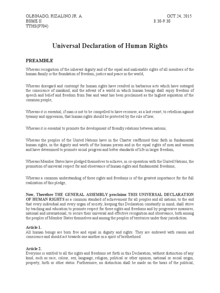 Universal Declaration of Human Rights | PDF | Natural And Legal Rights | European Convention On ...
