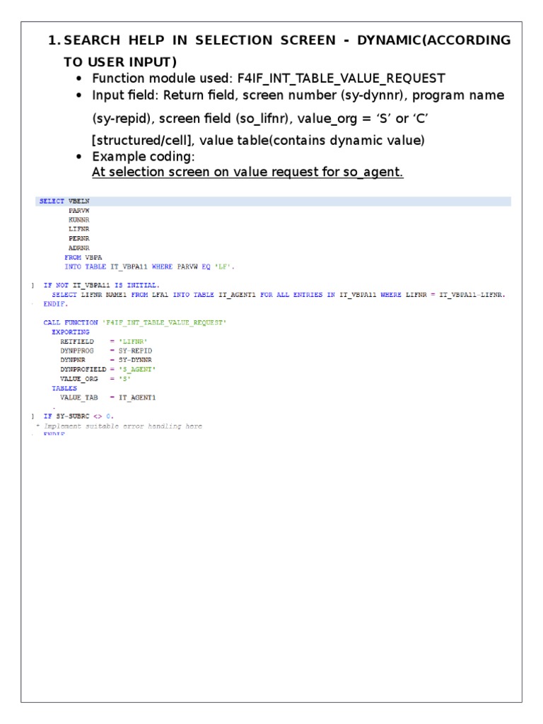 Search Help Dynamic in Abap Reports | PDF