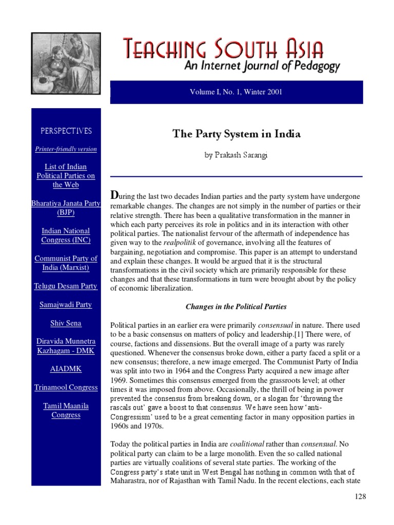 The Party System in India Sarangi PDF | PDF | Political Parties ...