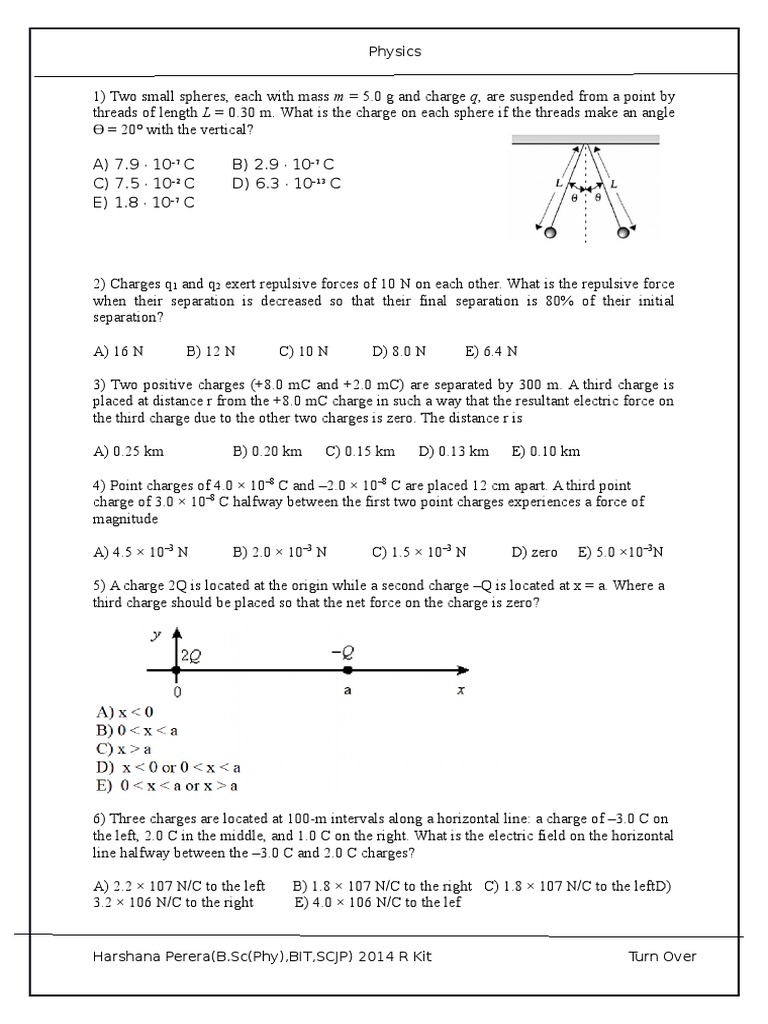 Physics Charge and Electric Field Problems | PDF | Capacitor | Electric ...