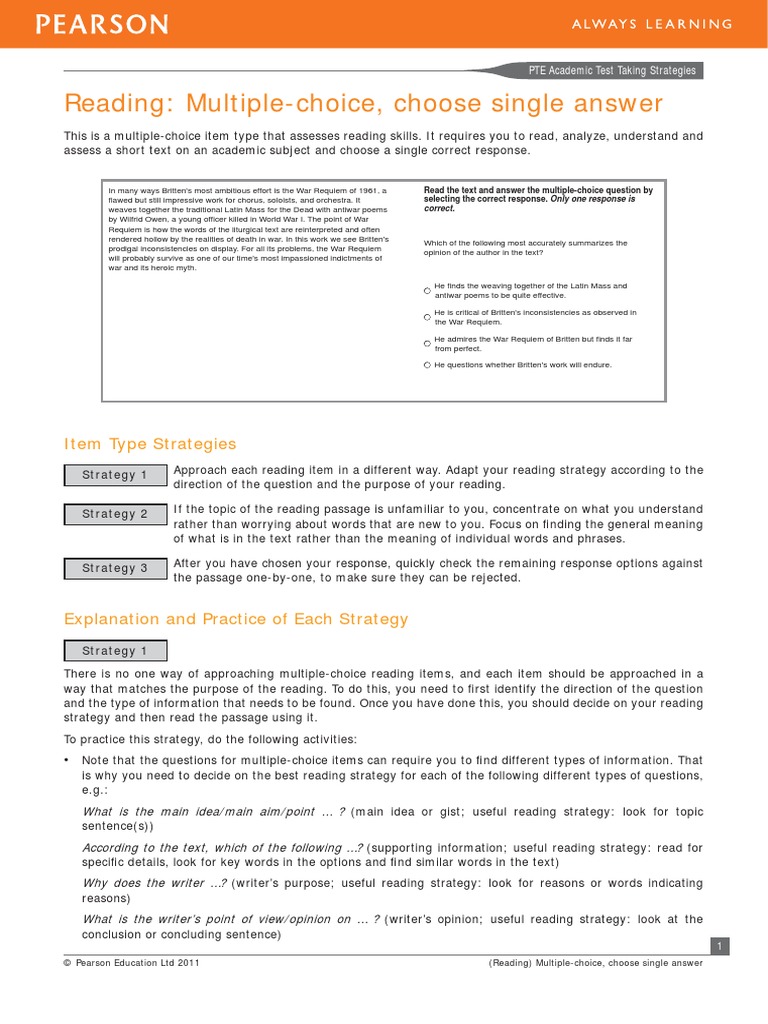 8 Multiple Choice Single PTEA Strategies | PDF | Multiple Choice ...
