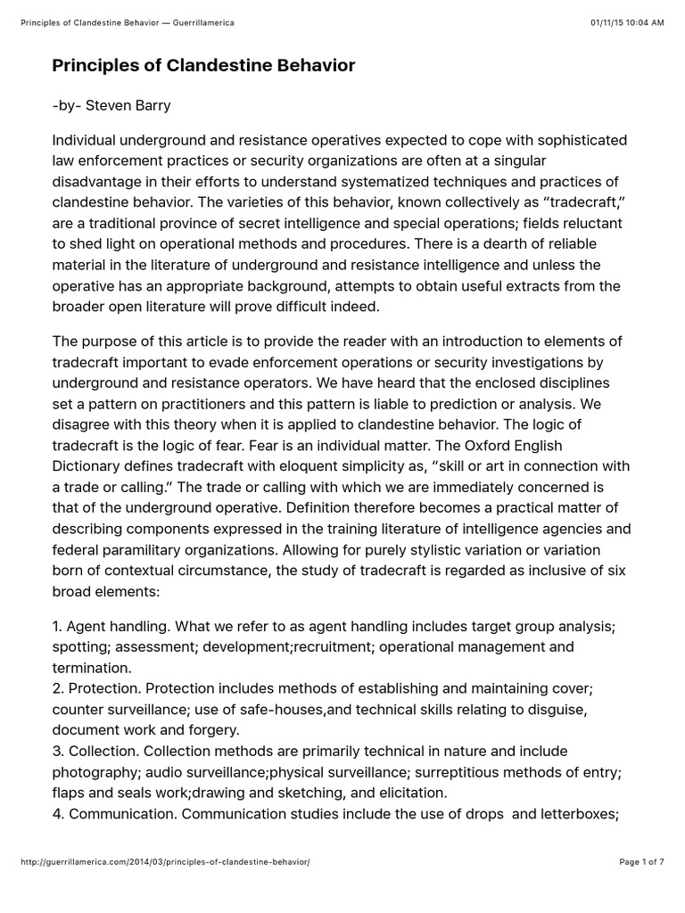 Principles of Clandestine Behavior | PDF | Counterintelligence | Secrecy