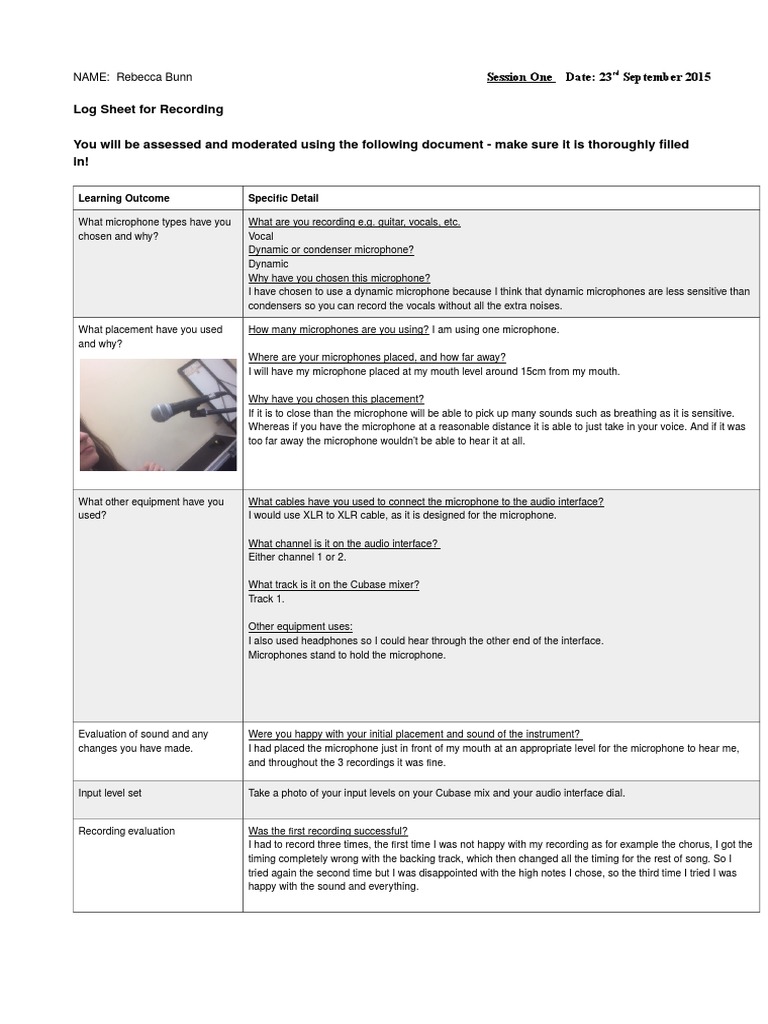 Microphone Setup and Recording Log | PDF | Microphone | Singing