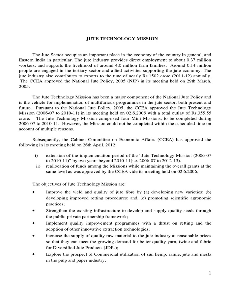 Jute Tech Mission PDF Agriculture Economies