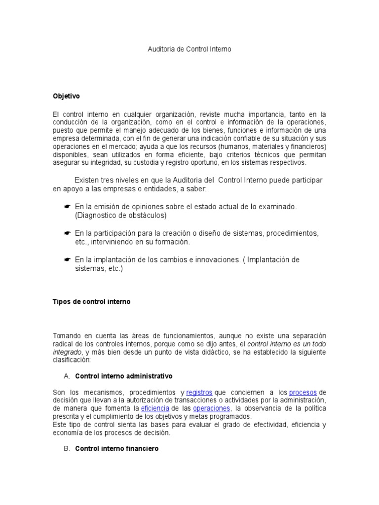 Auditoria de Control Interno | PDF | Auditoría financiera | Contabilidad