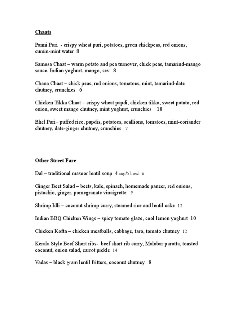 Chaat and Chai Menu Overview | PDF