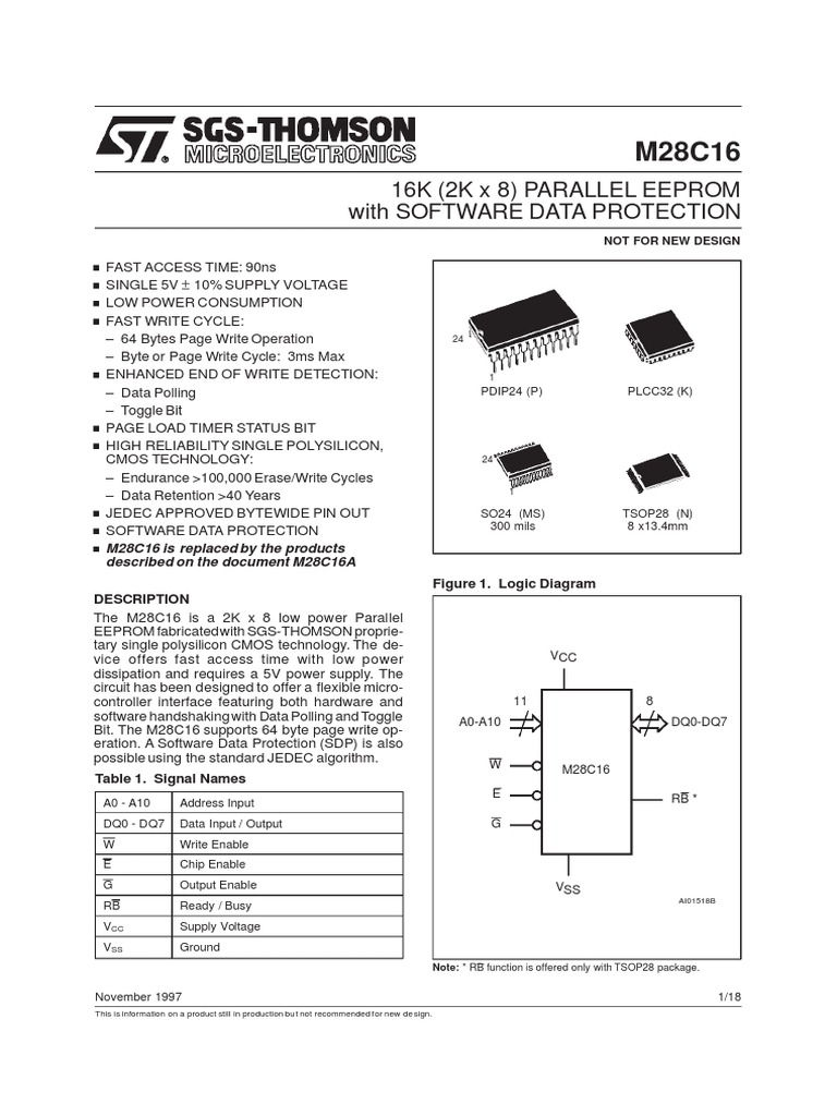 M28C16 EEPROM Technical Overview | PDF | Random Access Memory | Cmos