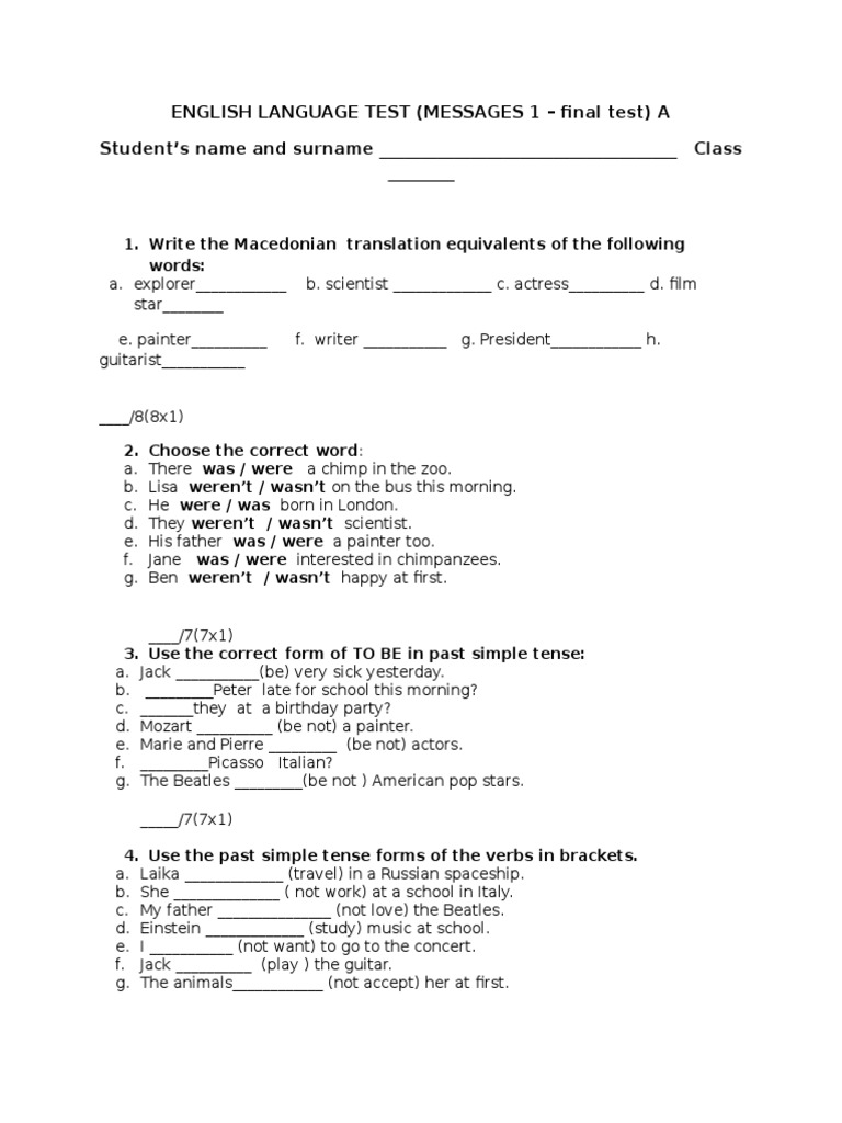 English Language Test: Final Assessment | PDF | Foreign Language Studies