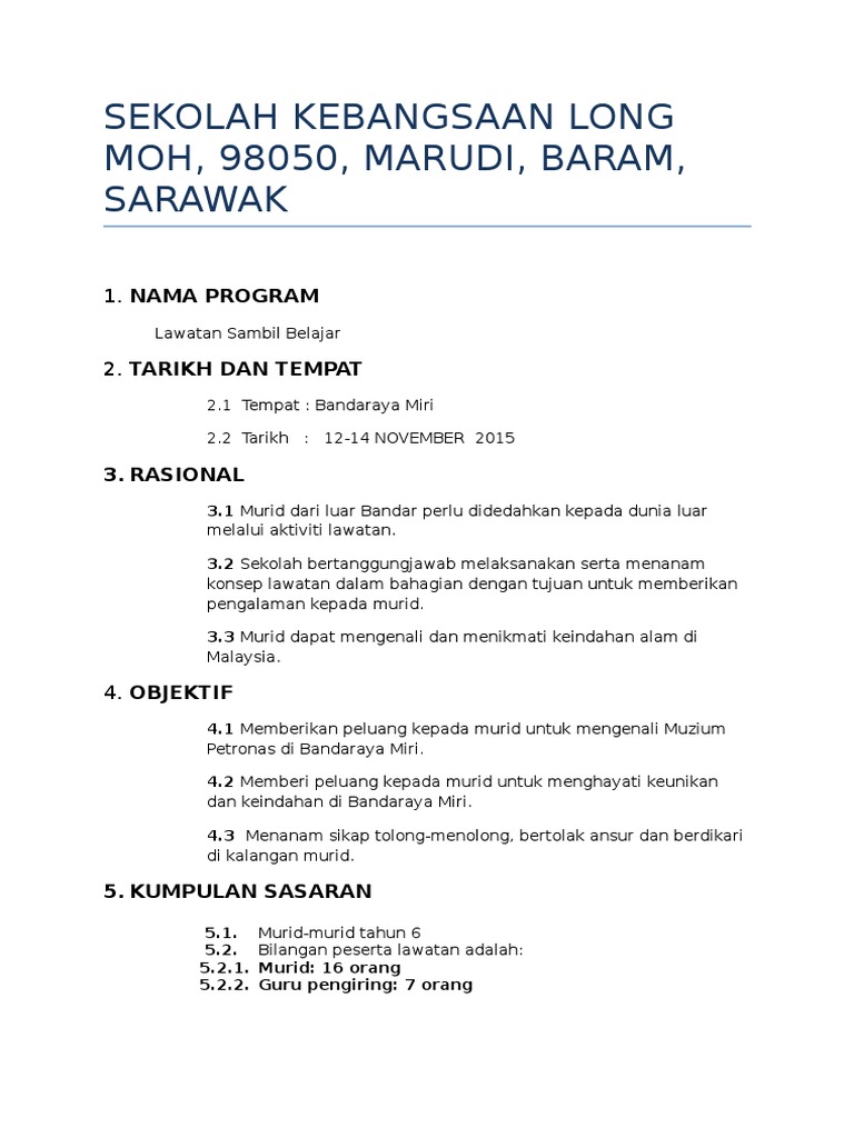 Kertas Kerja Lawatan Sambil Belajar Pdf