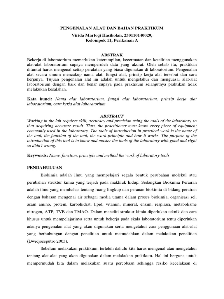 Jurnal Pengenalan Alat Alat Laboratorium Kimia Pdf