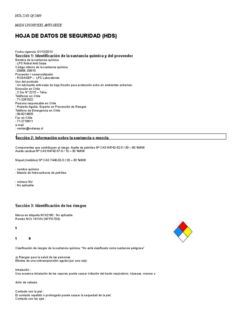 Msds Lps Nickel Antiseize (2) Dióxido de carbono Agua
